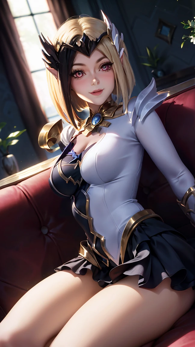 a close up of a woman with a blue dress and a gold crown, Keqing in the game Genshin, Anime girl cosplay, beautiful and seductive anime woman, Anime goddess, white-haired god, IG model | Art germ, beautiful and elegant elf queen,elegant glamourous cosplay