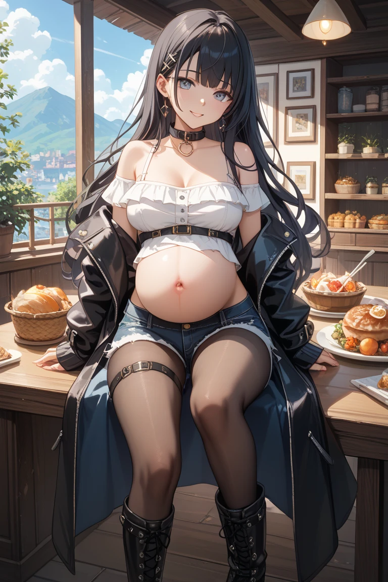 (masterpiece, best quality), 1girls, big belly, blurry background, huge belly, art by kipteitei, round belly, chubby, curvy, white button-up shirt, skirt, thighhighs, simple_background, gradient_background, belly bursting out of shirt, belly grab, enormous belly, fat belly, thicc, bigger belly, sitting on chair, really big belly, jiggly belly, shirt covering belly, belly cover by shirt, glasses