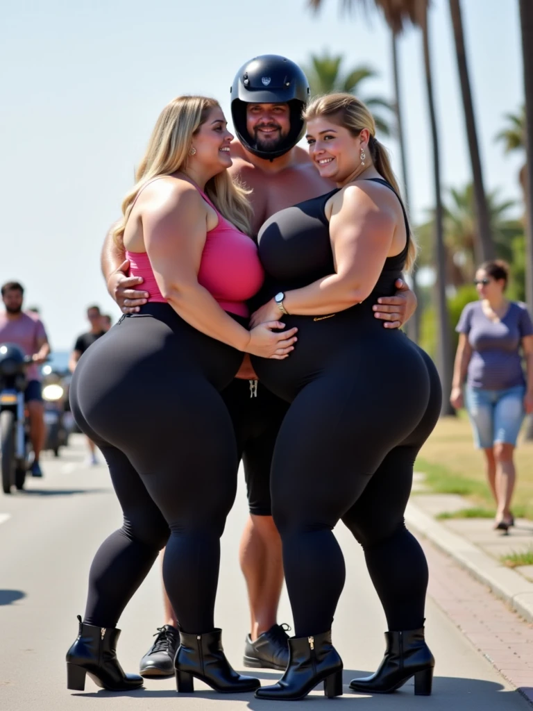 Thick curvy , beautiful indian girl nude hugged by old horny men , hourglass figure , horny old men fondle her, thick thighs , in a street, side back full body shot 
