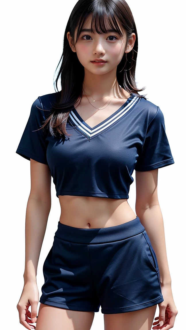 A neat female college student,  people, (spats, Play sports often), Outside the playground, (slim), Realistic, detailed, Skin Texture, ultra detailed, Delicate and sexy collarbone, smile, super detaileded face, detaileded lips, detaileded eyes, small breasts, small, small breasts, small, flat breasts, flat、Sideide、Sweaty、Erect nipples、Crisp pubic area