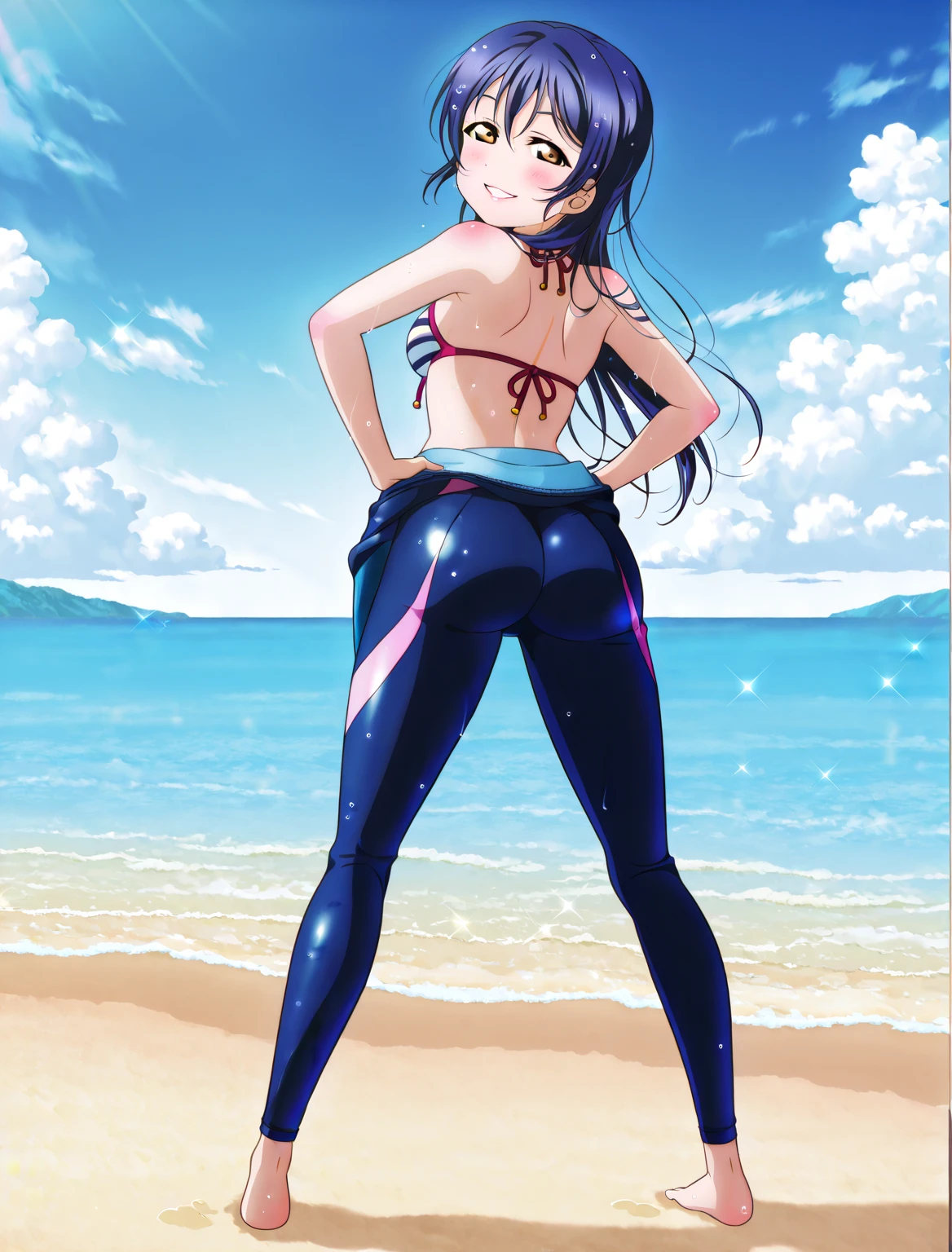 (masterpiece:1.2), best quality, high resolution,, (illustration), (anime artwork, anime style, studio anime, very detailed, up to date, vibrant, Anime Coloring, high contrast, best aesthetics),2 girl,hug from behind,swim suits, Medium chest, A glimpse of thighs,random hair, One eye is hidden by the bangs, perfect proportions, high detail skin, Cute, detailed faces,beach, precise fingers,curvy,swim suits crowd,smile,