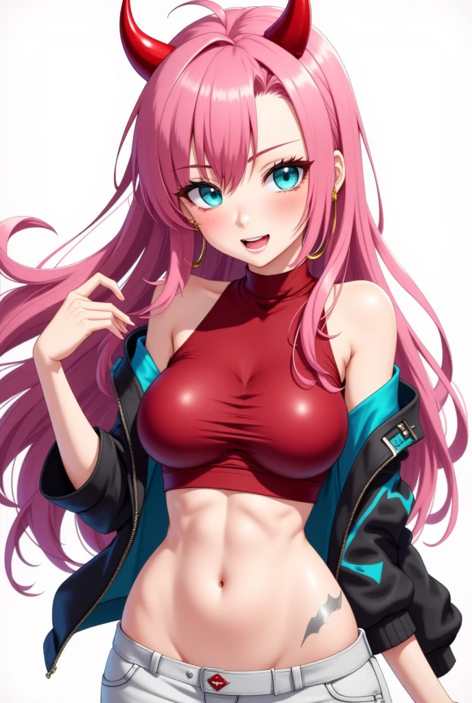 Masterpiece, best quality, beautiful girl, pretty face, neon city, ponytail, tight clothes, abs, big breasts, sexy,