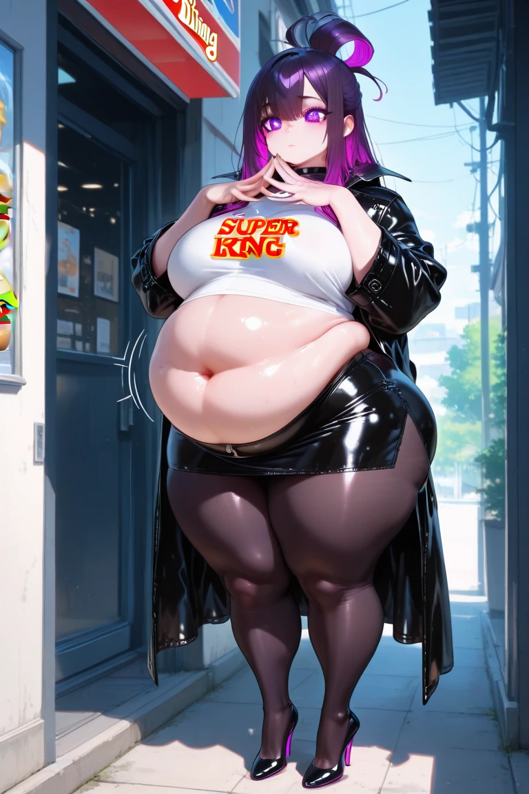 fat, obese, overweight, big belly, sweater, Christmas, fat, table with food, sitting, fat, big belly, Sakuro haruno, pink hair, fat