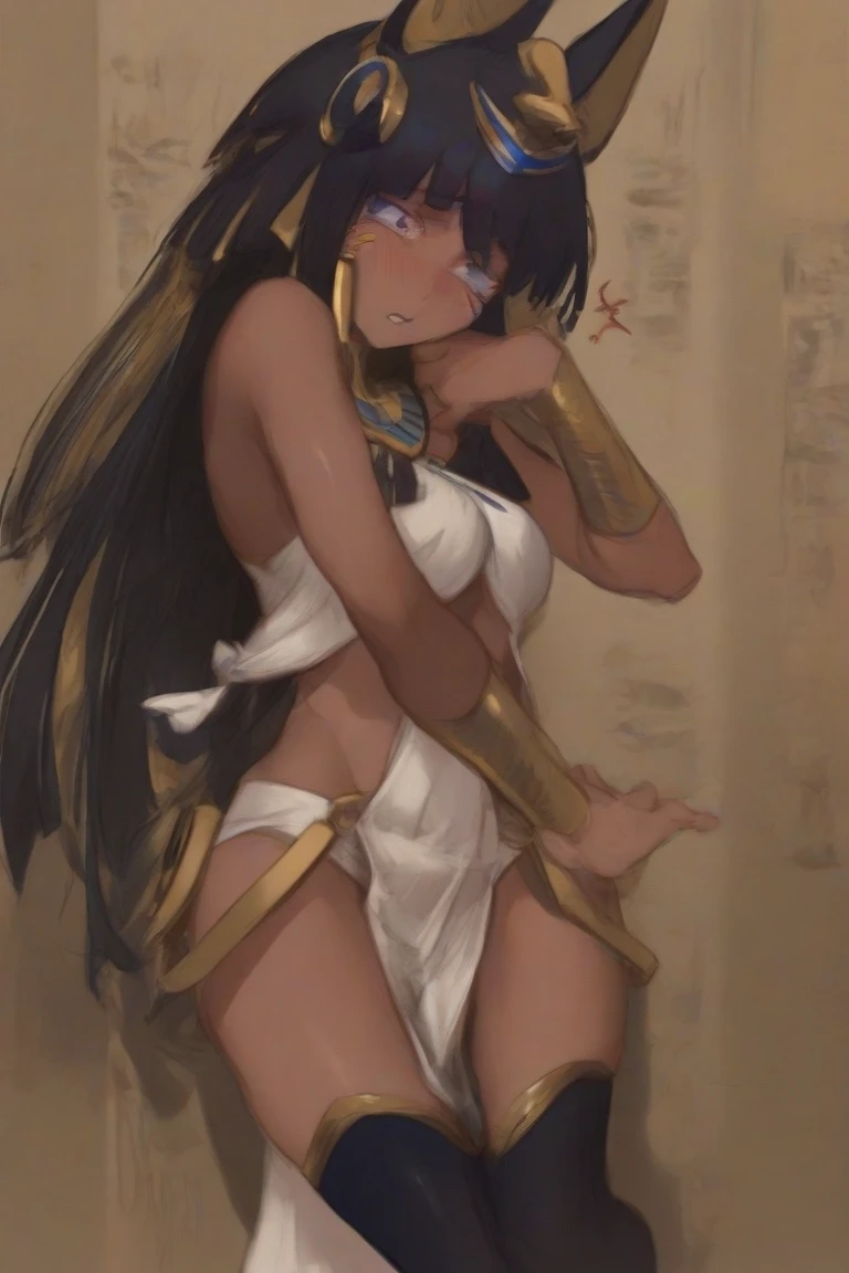 1 girl, detailed blue eyes, lange wimpern, detailed beautiful face, (Long black hair:1.4), improvisierter Knebel, (Klebebandknebel:1.5), GEKNEBELT, Klebeband, festgebunden, (Arms behind the back:1.4), gefesselte Arme, schwarzer faltenrock, black bikini top, blushing, Tape gag, standing at a beach, (Big boobs:1.1), wet skin, legs spread(NSFW:1.5)(all girls are naked nude:1.5), long hair, twin tails,