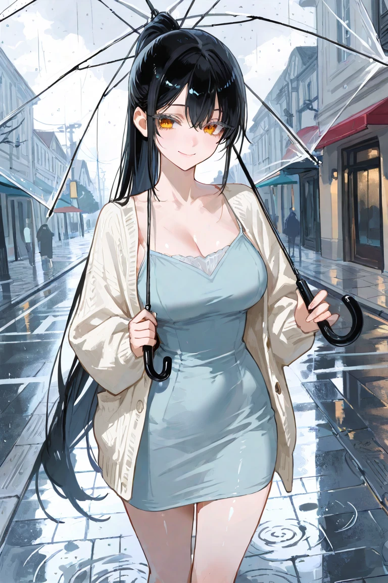 masterpiece,(bestquality),highlydetailed,ultra-detailed,{black hair} (long whitr hair)(Lateral hair)(Shawl hair)(hair straight),(glasses),(Yellow eyes),fleshy feeling,fleshy legs,On the street there was a woman walking with an umbrella, Korean girl, trending at cgstation, smooth white tight clothes suit, Anime girl in real life, in city street, cruel korean goth girl, Japanese goddess, Korean woman, wearing a wet white short dress, It just rained, dressed with long fluent clothes, beautiful Korean women, 8K))