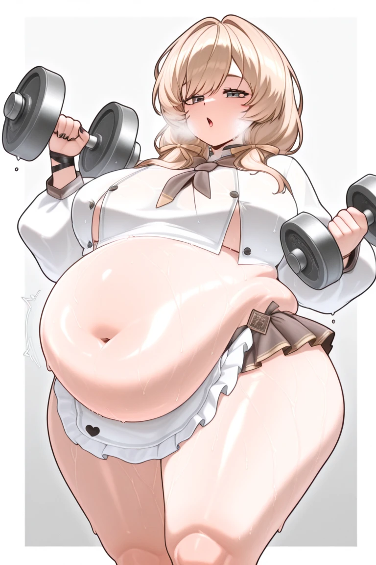 Super Pochaco wearing nothing but underwear, (underwear only:1), (white underwear, white panties, white bra:1.2), thick, chubby, thick thighs, large ass, from behind, (huge breasts, gigantic breasts, sideboob:1.3), ultra detailed panties, masterpiece, best quality, ultra detailed (wet panties:1.1), see-through, (simple background, white background:1.4), (photorealistic:1), smile, looking back