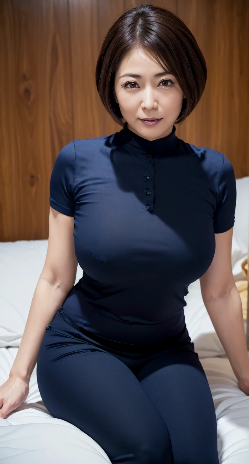 Portrait, 8k, high quality, realistic photo image, 44 yrs-. Age, Japanese woman, neat wife, housewife, natural and realistic eyes, Japanese standing, beautiful black hair, short hair, light makeup, accurate rendering, beautiful lighting, golden ratio composition, laughter, 4, Japanese woman, neat wife, housewife, natural and realistic eyes. Hair, light makeup, octane rendering, beautiful lighting, golden ratio composition, laughter, normal clothes, casual clothes, luxury city hotel, hotel room, kneeling on floor, red heels, whip in hand, background blur, high quality, pure Japanese style, beautiful wife, upper body, light makeup, no makeup. Makeup, neat, plain, red, purple, blue, plain, plain clothes, smiling, black eyes, background blurring.