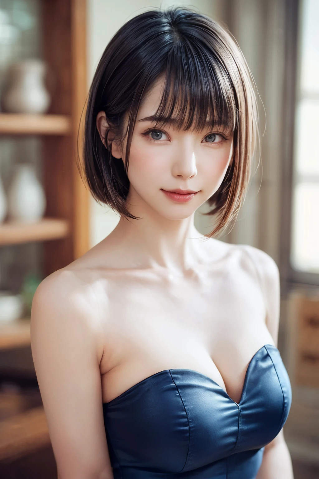 ((Silver Hair))、((short hair))、((Highest quality、8k、masterpiece))、Sharp focus:1.2、Small fox ears、Cute 17 year old girl with perfect figure:1.4、Slim Abs:1.2、((Dark brown hair))、street:1.2、Highly detailed face and skin texture、fine grain、(The chest is exposed)、double eyelid、shoulder、Close-up of a woman in a kimono posing for a photo、Japanの女神、Japan人モデル、white、((Small breasts))、((Shrine maiden costume))、Japan、Drawing attractive anime girls