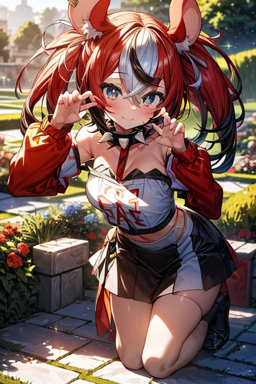 (masterpiece, best quality, high resolution),cowboy shot, 1girl, solo, athenams, hairband, chinese clothes, red dress, gloves, hair ornament ,bare shoulders, (ahegao:1.5), showing panties
