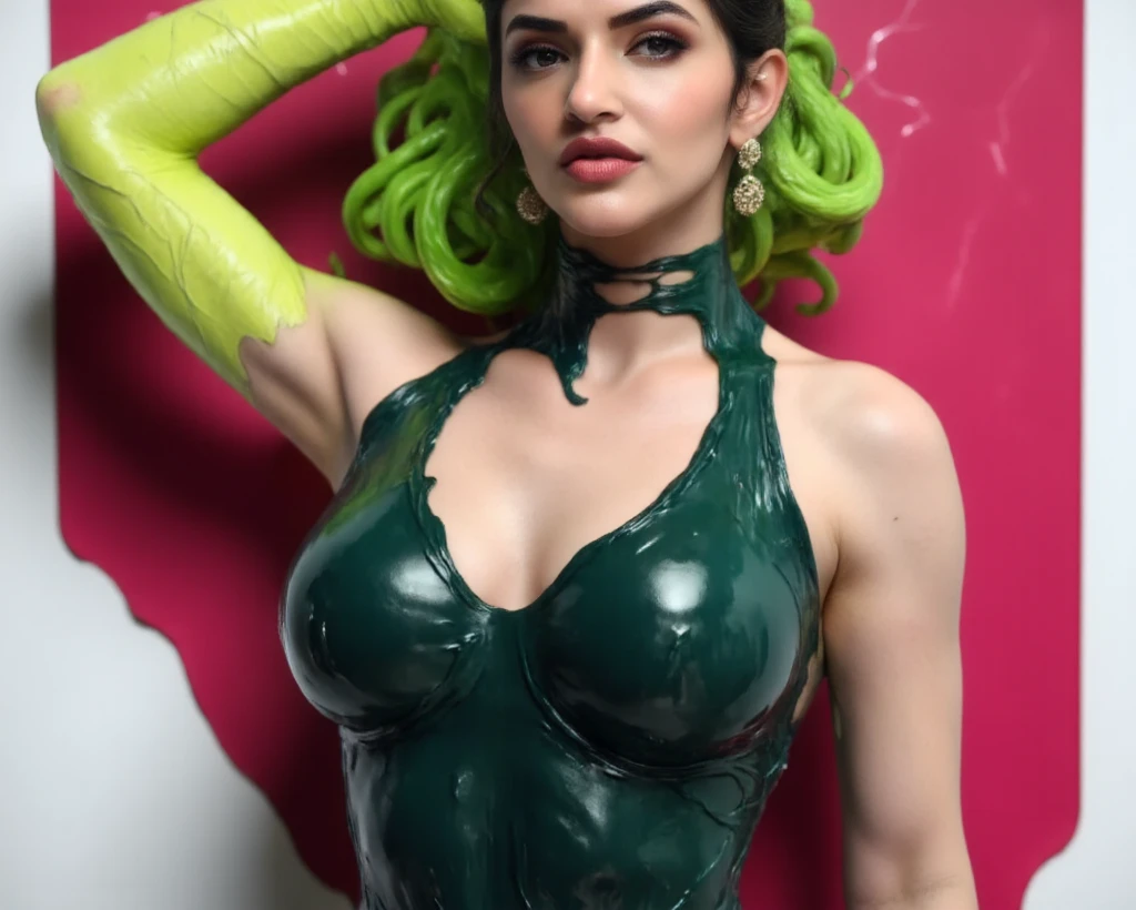 a beautiful nude green-skinned alien woman, highly detailed face and body, realistic, 4k, masterpiece, realistic face, detailed eyes and lips, flowing hair, sensual pose, natural lighting, cinematic composition