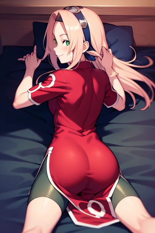 tennis girl's massive rear butt cheeks out of bottomless slutty mini sweater out bare and brown boots, showing her butt, kneeling, bent over, on bed, wearing oven mittens under big pillow, blindfold