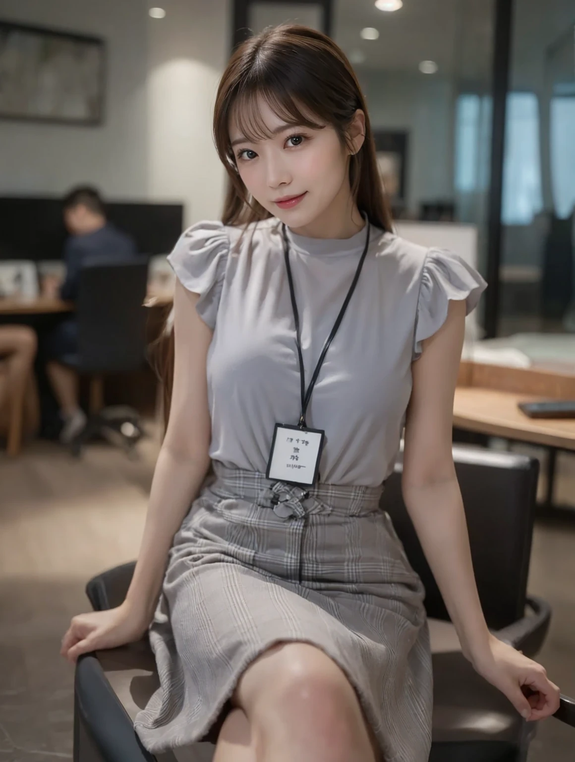 leaning forward:1,bent over,Inside a suit shop,(The skin is wet from sweat),Wearing a shirt:1.2,Suits lined up,(Put your hands forward),looking at the camera,Cleavage,smile,Skirt Lift、Lift your skirt with your hands,woman, 20-year-old, Short Hair、bangs、(Plain suit skirt),(White lace panties)、Cute earrings