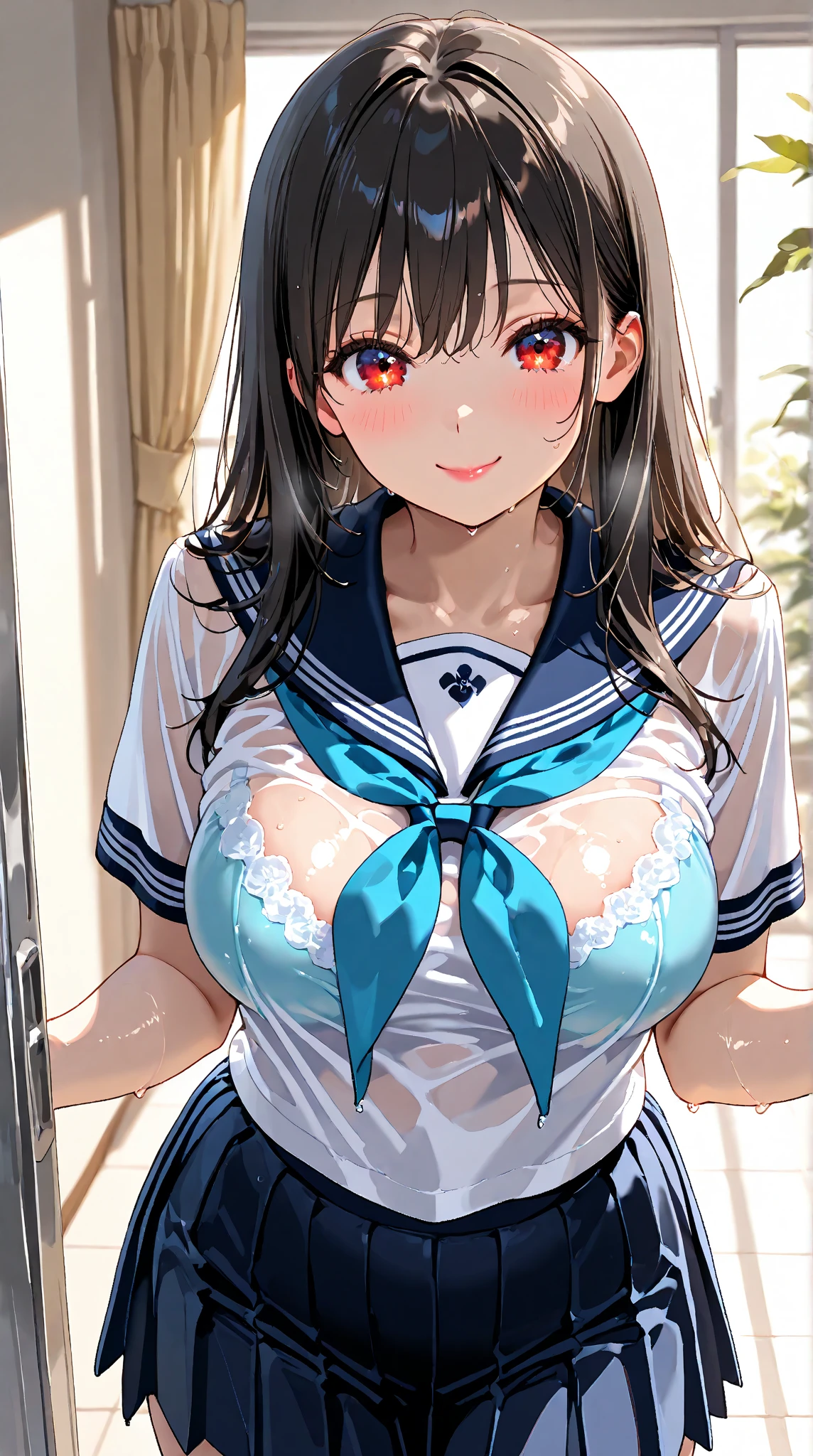 (1 girl:1.3, One), (student), (upper boDy:1.3), (Class:1.3,sitting on the table:1.3), (leaning forwarD:1.3, hanDs between legs:1.3), (Above:1.3), BREAK, 1 girl, One, mother, European girl, hot moDel, (attractive moDel:1.37), (promotional moDel:1.2), highly DetaileD eyes anD pupils, realistic skin, ((attractive boDy, Giant breasts:1.38, Disproportionate breasts:1.38, saggy breath:1.38, Thin waist:1.15)), meDium-length thin hair, ((pony-tail hair style:1.3), (shiny black hair:1.3), extremely DetaileD hair, Delicate sexy face, Sensual look, shiny lips, BREAK, (student uniform:1.3), (white leotarD:1.3), (Magical girl costume:1.2), (blue sailor collar:1.3), (reD ribbon:1.4), (blue pleateD skirt:1.3), (Micro skirt:1.3), (No_Sleeve:1.2), (long_pерчатка:1.2), (white knee socks:1.2), (long_саpоги:1.2), DetaileD clothes, BREAK, (blurry backgrounD:1.25, simple backgrounD, No-human backgrounD, DetaileD backgrounD), (unDer sunset:1.37), BREAK, (attractive posing), ((realistic, super realistic, Realism, realistic Detail)), perfect anatomy, perfect proportion, hips, Depth of fielD, hyper sharp image, (pривлекательная эмоция, seDuctive smile:1.2, happy:1.2, красNoь:1.2, :D:1.2, :p:1.2), 4fingers anD thumb, perfect human hanDs, winD, BREAK, (Masterpiece, Best quality, photorealistic, A high resolution, photography, :1.3), ultra-DetaileD, sharp focus, professional photo, commercial photo,