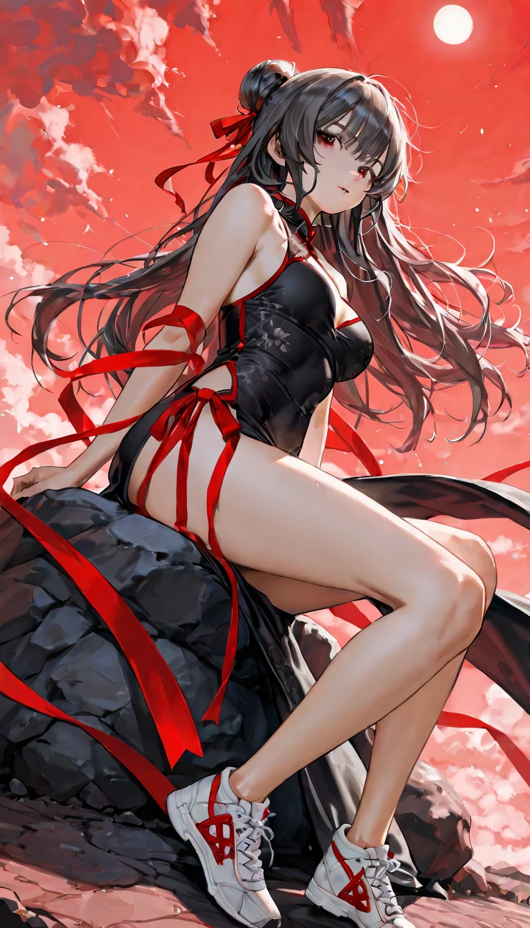 best quality, Ultra High Resolution, 1girl, mischievous smile, showing teeth, (long red brown hair:1), ((swollen eyes)), look at me, (full body), Smile at me, red eyes, (( (flower pupils))), sweet, beautiful, (on the beach at night with starry sky and full moon in the sky), (wearing a micro bikini), (((muscular legs))), (muscular belly), wide hips , big ass, medium breasts, (((nails painted black with reflection))). thoughtful, love me with all your heart, Ultra HD,