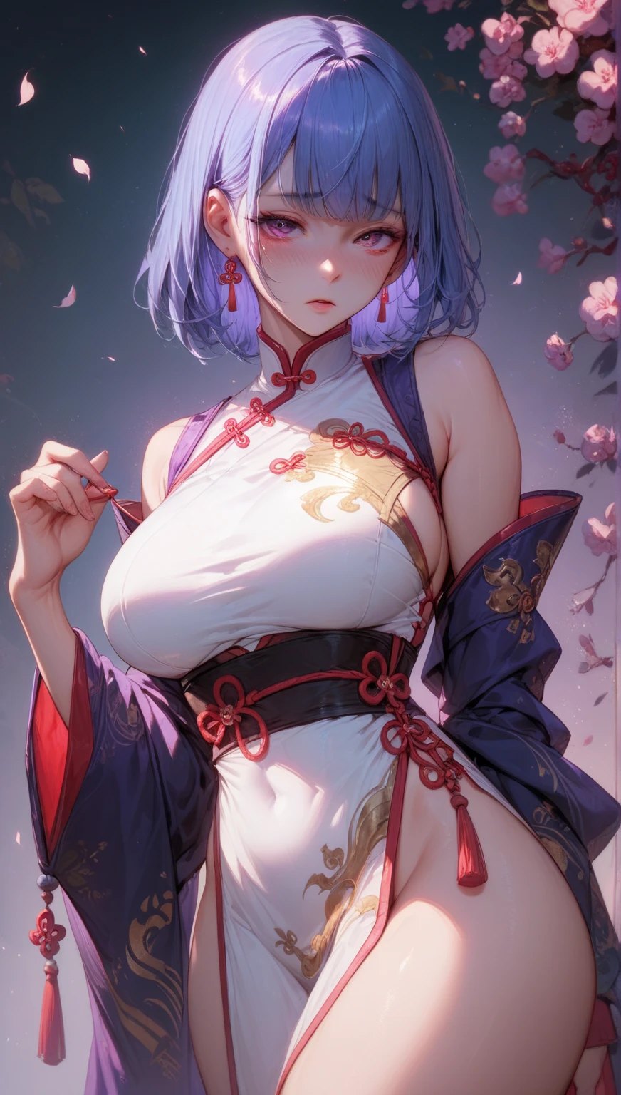 anime styled。illustratio。Fantasia。White feathers。girl with。lipsticks。eye glass。is in estrus。undergarment。Background of the old Japan。Colossal tits。pubick hair。teats。a miniskirt。Shy。Facing backwards。Sticking out the buttocks。from the rear