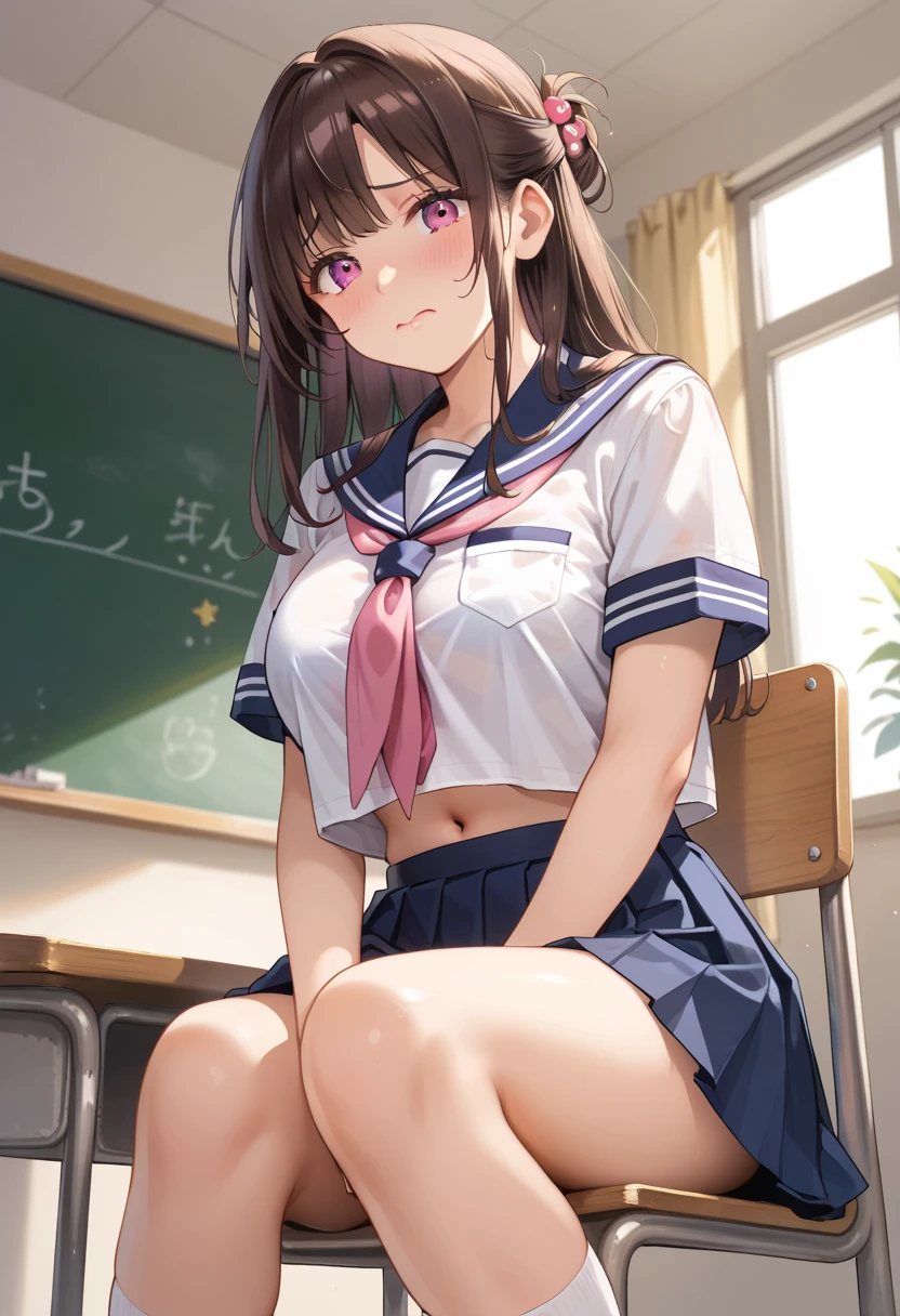 Schoolgirl with nipple pierce