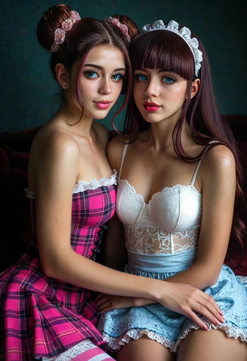 ((best quality: 1.5)) ((masterpiece: 0.8)), intricate details, sharp focus, professional, photorealistic, real life, realistic representation of the face, ((((solo, 1girl), (pleased expression, metallic lipstick, (lounging bed))))), bright glow, dynamic pose, gorgeous perfect face, in the style of realistic and hyper detailed renderings, zbrush, hyper realistic oil, contoured shading, solo, BREAK; BREAK (((smirking, (((dark eye makeup, dark wavy hair)))))), (freckles: 1.2), (((body tattoo: 1.0)))), ((fujicolor)) BREAK; BREAK (((((((white pink lace negligee, cleavage))), hyperrealistic)))) BREAK ((((small breasts, seafoam eyes))))
