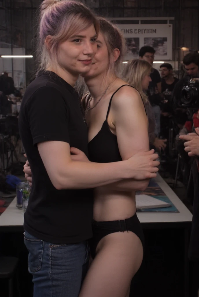 Subject focus: 1dancingfemboy twerking accompanied by 1 topless burly bald fat old nudist man with robust build besides me, 2people beautyxugly, I'm the only one wearing lingerie the rest of men are barely wearing anything, (rape_imminent), (gangbang_imminent), ((Facial face close-up portrait), (both arms behind head - sexy luscious pose)), I'm posing for the robust old man besides me, the old elderly men hugging molesting me, smile so sweet, Full body shot of 1femboy with girl-like delicate curves, young 12 yo boy with girl's face, he is guarded by 1 topless burly old elderly man soldier with robust build, accompanied by 1 robust nudist burly old man, the old robust guard's big hand on my shoulder), very very very very beautiful boy with girl's face aphrodisiac, [story: I'm the young jujutsu sorcerer, this scene takes place inside my shinto temple alongside my robust old man only-men guards], blushing, (short straight silvery hair with red trace & blunt bangs:1.2), (curvy femboy), (curvy thicc boy with girl's very beautiful face), (tiny flat chested - femboy flat chest:1.65), thick arms, (white eyelashes), (nipples visible), ((I'm topless & wearing micro lacey-thong with bulge:1.5)), I have bulge between my leg:1.2, my thong is really skimpy barely hiding anything, my old men henchmen looking in awe, Surrounded by robust old men, (settings are 10th century around 1000 AD), indoor - the shinto temple, (front view), (I'm wearing highheels), ((armpit seen)), he has fairest white complexion, short silver hair, red eyes, a beautiful and motherly face, he had wide hips & thicc thighs are entirely bare for all to see, emphasizing her feminine allure, curvy model body, full lips, plump, fleshy juicy hips, glossy sweaty skin, 🤬❤❤️‍🔥💦🍑, juicy lips, plump red lips, absurdres, high res, ultrasharp, 8K, professional photograph, award-winning portrait, masterpiece, (high detail full-body view), symmetrical, Nikon D850, 85mm lens, f/1.8, depth of field,