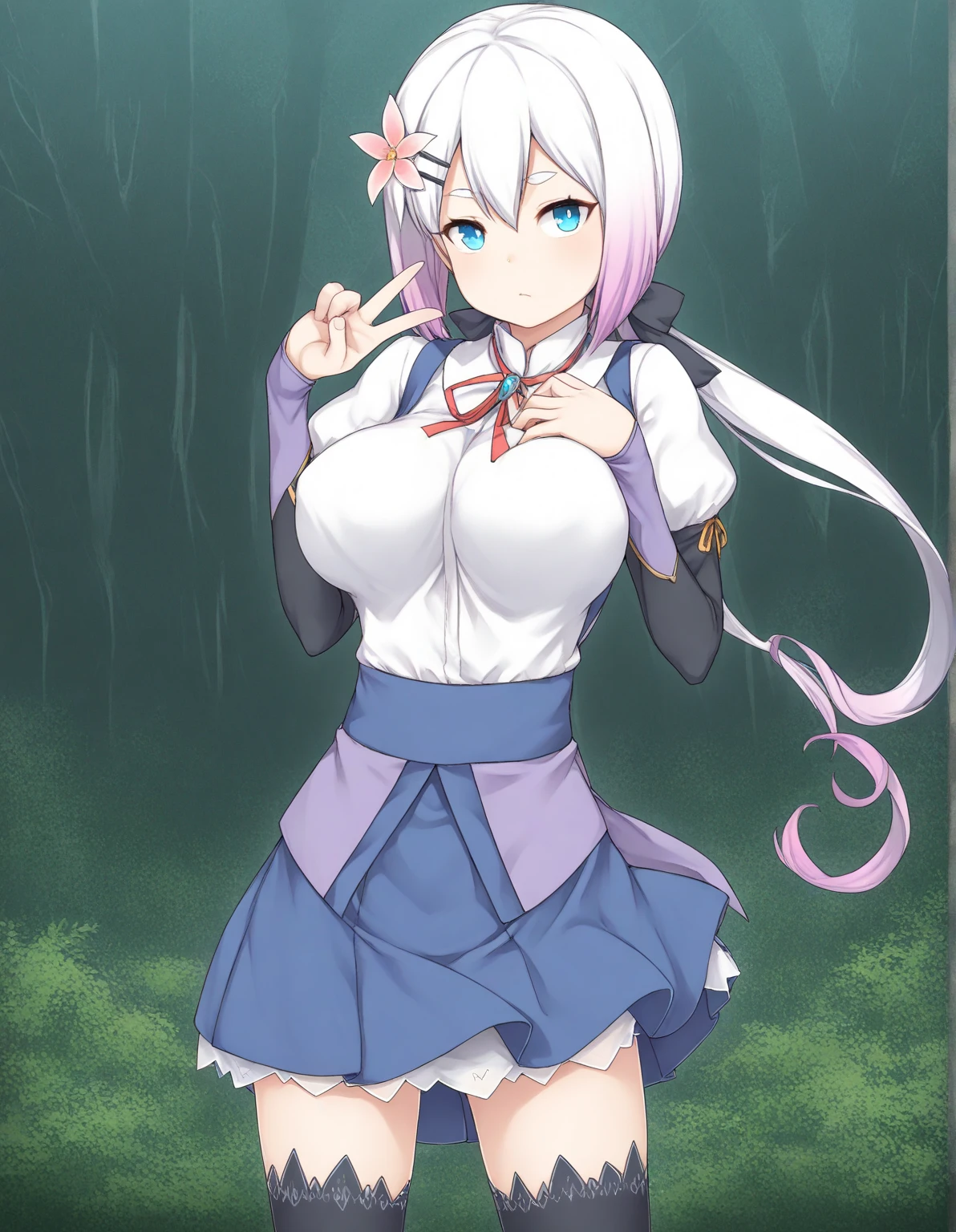 vast ranch area,A field of carrots that stretches into the distance,Green grass々Grassy meadow,many orange carrots in a big basket,There are also a lot of orange carrots lying around......,Enjoy carrots with both hands.,Heart Dance,Costumes with a wide open chest,You can see her cleavage through the gap in her clothes,fluffy voluminous hair,Luxurious hair like a princess,hair mixed with silver, Light purple, and light blue,Slight red tide,AHE Face,ecstacy,Kamimei,Pose with carrots in both hands