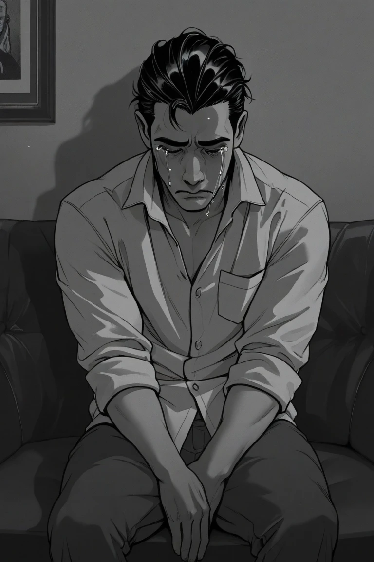A depressed looking man sitting alone in his room plays video games