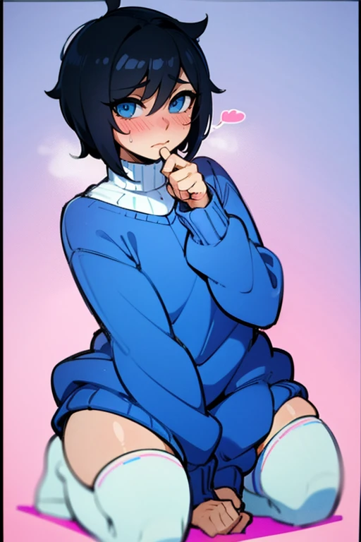 masterpiece, best quality, seductive expression, 1girl, anthro, furry, fur, fluffy fur, kenny \(kenashcorp\), (panda, panda girl), furry, panda ears, animal nose, black fur, white fur, eyes makeup, black eyes, panda tail, heart ahoge, cheek heart, black arms, black legs, black hair, medium hair, blue eyes, half-closed eyes, medium breasts, thick thighs, solo, (bedroom), (sunset), detailed, sitting over bed, (school uniform, blue skirt, white thighhighs), blue panties (striped panties), (hand on face), cute grin, blush, spread legs, wet panties, bitting lip, score_9, score_8_up, score_7_up, score_6_up, score_5_up, score_4_up