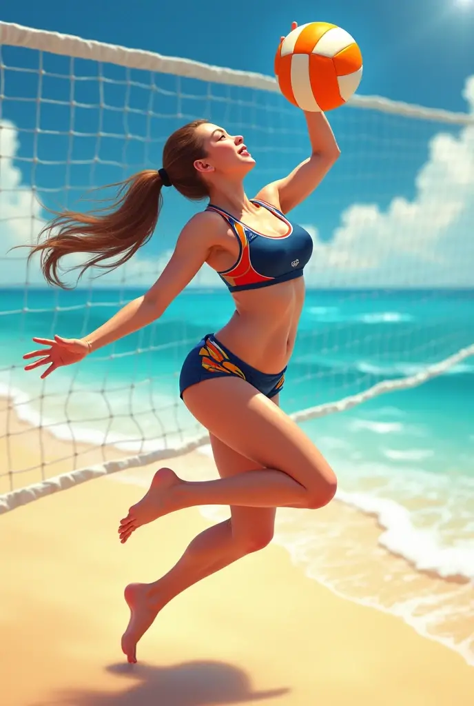 (masterpiece, professional lighting, 16k, 8k wallpaper, RAW photo, realistic:1.8, Super detailed, natural gentle lighting, fine skin, detailed face, fine eyes, texture skin, cinematic composition, detailed background:1.2), megabyte,  1 girl, (chloe moretz), sitting on the beach, long hair, Tank top, blue sky, Palm tree, beautiful face, symmetrical eyes, looking at the viewer, attractive feminine body, Supermodel, grin and laugh:0.3, beach ball, sandals,