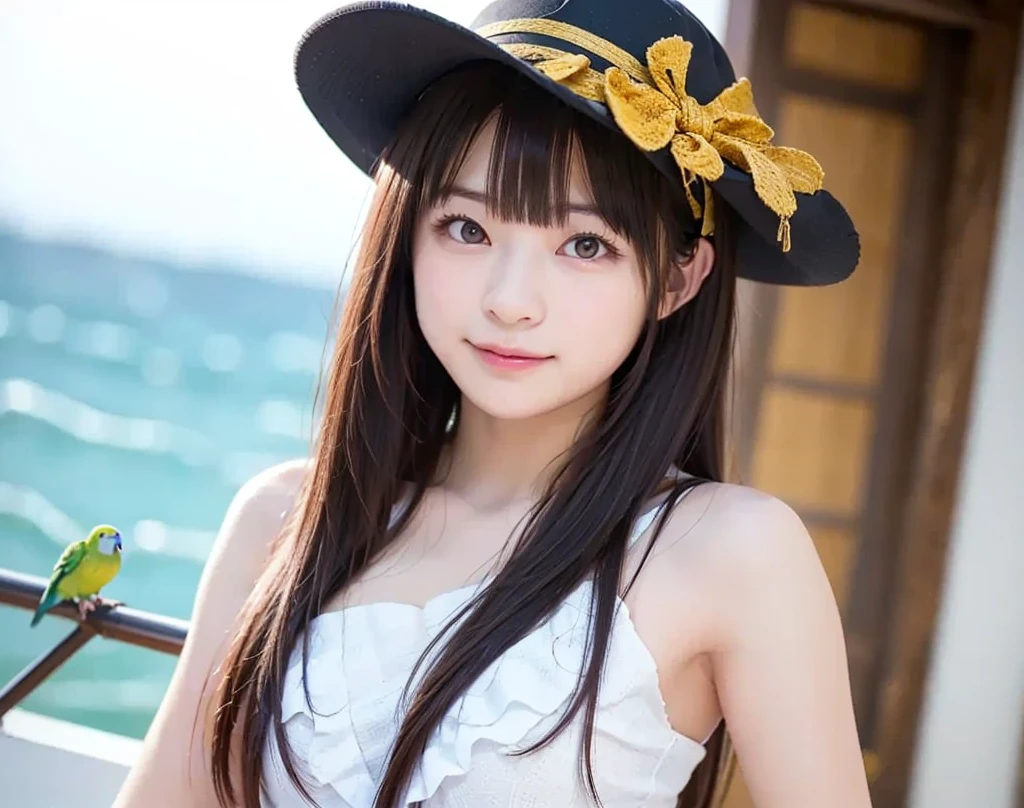 Best image quality (8k, High resolution, masterpiece: 1.2), Very detailed, Random Hairstyles, 26-year-old woman, 

Extraordinary beautiful girl、Cute and beautiful face details、(Dealing with the Children_v1:0.008)、


score_9, score_8_upper, score_7_upper, 
 situation: The scene where the pirate captain decides to set out on a new voyage。
clothing: The captain wears a gorgeous coat and tricorn hat、The rest of the crew dressed in simple pirate uniforms for their adventures.。
Pause: The captain stands at the bow of the ship、Gazing at the distant sea。
Camera angle: From a low angle、A composition capturing the captain&#39;s back and the expansive sea。


,Active stop temporarily ,
On her side、The thunder danced。
Focus on the upper waist


, Random cute poses ,Big eyes ,Puffy eyes ,  Heart pupil, blush  , Big shy smile , salute

　
