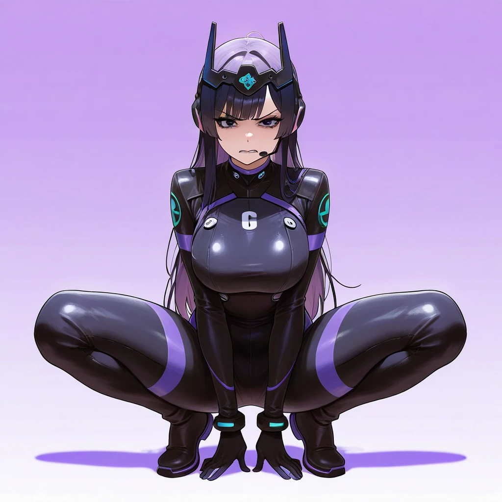 ((heart mark in the eye)), puffy nipple, tight suit, full body, yellow, squat