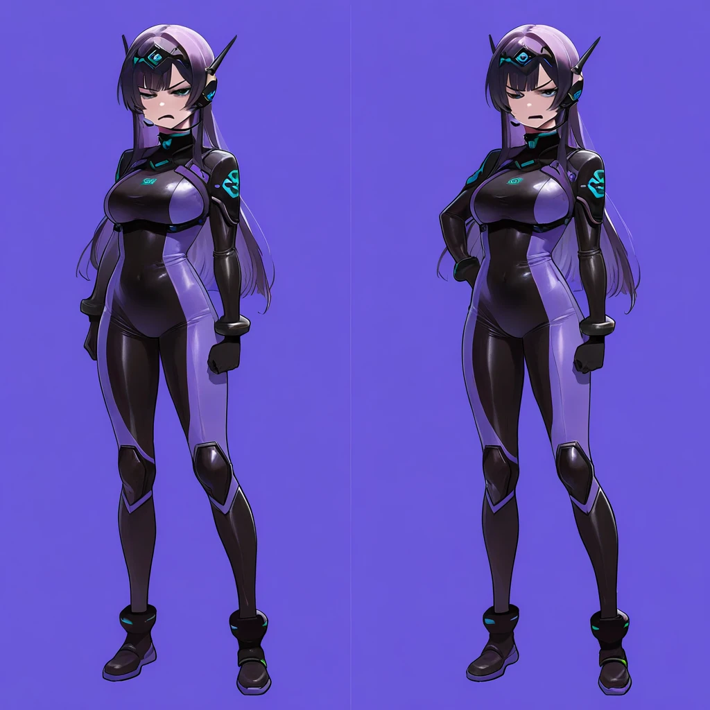 Make elf, biracial, short hair with shaved sides, wearing a cyberpunk space suit, weilding cyberpunk daggers, cgaracter concept design, ((character design sheet, front, back, side view))