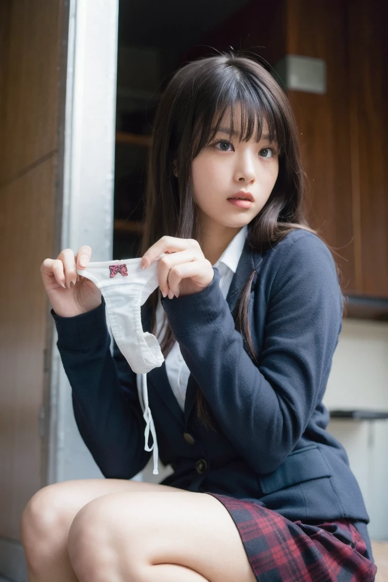 ulzzang -6500-v1.1, (Raw foto:1.2), (Photorealsitic:1.4), a beautiful detailed girl, extremely detailed eye and face, beatiful detailed eyes, Ridiculous, unbelievable Ridiculous, huge filesize, ultra-detailliert, hight resolution, ighly detailed, top-quality, masterpiece, Kemomimi, ((bury your face in your scarf)), (((Japan schoolgirl uniform))), illustratio, ighly detailed, nffsw, unification, 8k wallpaper, astonishing, finely detail, masterpiece, top-quality, Highly detailed ticker uniform 8K wallpaper, face lights、Cinematographic lighting、1girl in、sixteen years old、(witheout panties)、((dynamicposes)))、(camel's toe)、(half)、(Crooked knees and legs sitting))