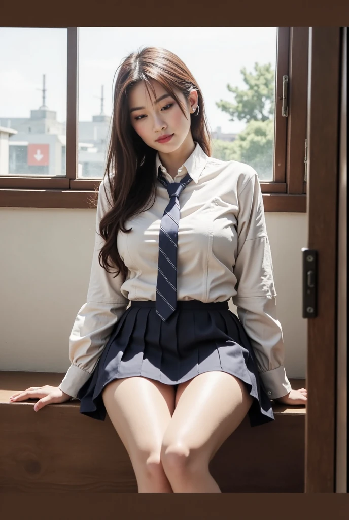 Highest image quality、8K quality、masterpiece、professional writing、(Two big breasted women are standing:1.3)、(Super big breasts compressed with clothes:1.3)、Whitening skin、Shining blue eyes、(A tight pure white shirt that completely covers her huge breasts:1.2)、Crimson Ribbon Tie、Amazingly short super mini pleated tartan check skirt、(The upper body is hidden by the shirt and no skin is visible.)、(slim waist)、above the knee、Skirtliftv1、(Beautiful butt:1.3)、(Super big breasts straight ahead composition:1.3), (white panties)