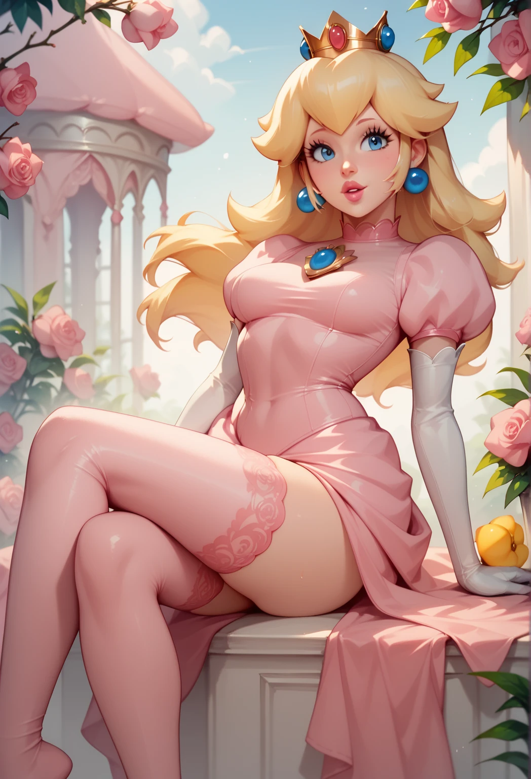 Sexy princess peach curves with garter belt