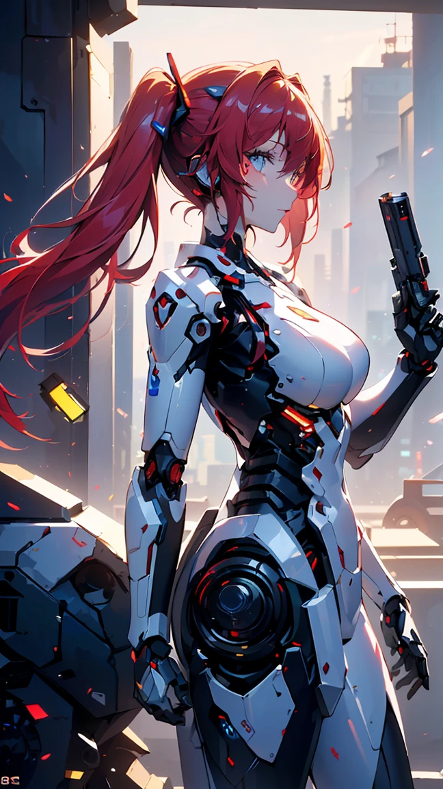 (extremely detailed CG unity 8k wallpaper), (finely detailed beautiful eyes: 1.2), (1 girl), (cyborg:1.3), (high-tech), (long crimson hair:1.2), (anime:1.2), Futurism, depth of field, (masterpiece:1.2), (best quality), 4K, high details