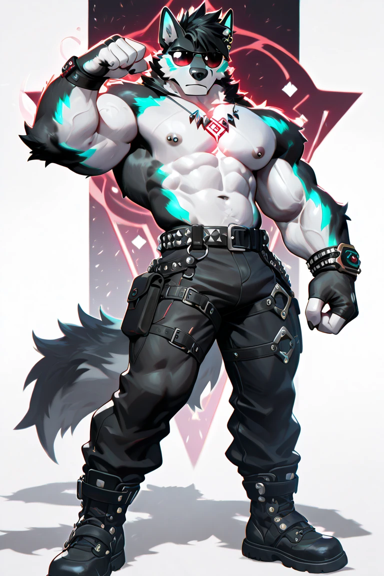 (solo person，Male dogs，Mature male，Abs)，German Shepherd，((brown pubic fur，Beige fur color))，red pupils，police uniforms，American police officer black jacket,werecreature，((独奏))，((with black background))，((Stand up))，（Policing manifestations），serious-expression，Sharp eyes，With gun in right hand，Police pants，（（Men's strong black pvc latex cat black wet appearance full tights））
