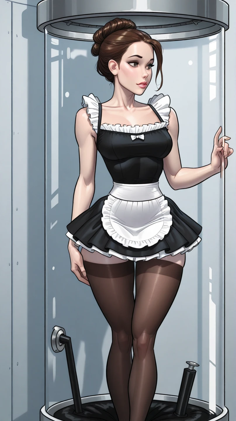 indoors, bedroom, nsfw, 1girl, solo, (maid), latex, tesomu, bare shoulders, breasts, nipples, silver hair, blond buzzcut, double bun, aqua eyes, panties, thighhighs, gloves, long hair, looking at viewer, medium breasts, standing, full body, close-up, standing straight-on, realistic skin texture, detailed background, beautiful and detailed artwork, <lora:add_detail:0.3> <lora:tesomu-7-epoch-color:0.8> <lora:GoodHands-beta2:1>