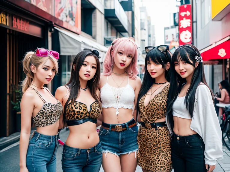 8k, top-quality, （pubic hair beauty）、hight resolution, realisticlying, realperson,　Red Light District at Night、There are many signboards、The light on the sign is dazzling、Dancing in different poses on stage、The best smile、Fun and smiling、One young and beautiful girl、Reveal madness、Inviting eyes、Martial Arts Tournaments、Serious Serious Competition、denim short pants、toppless、high-heels、(tanned_skin:1.8)、(blue_eyes:1.2), (ash_blonde_hair:1.2), (dark_skin:1.8)