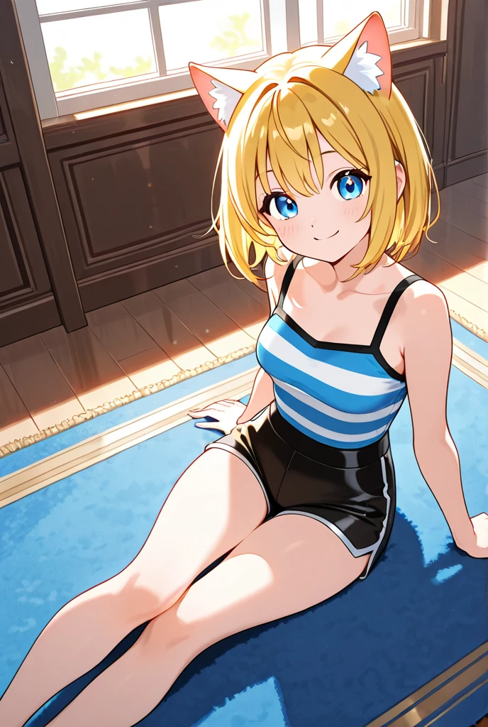 17 years old Women, ((Blonde)), ((Blue eyes)), ((Short hair)), ((Full shot)), very detailed makeup, pale pink lipstick, long earrings, bare shoulders, Posing naked lying on a couch in dim lighting, wearing high heels ((Full Body)) 