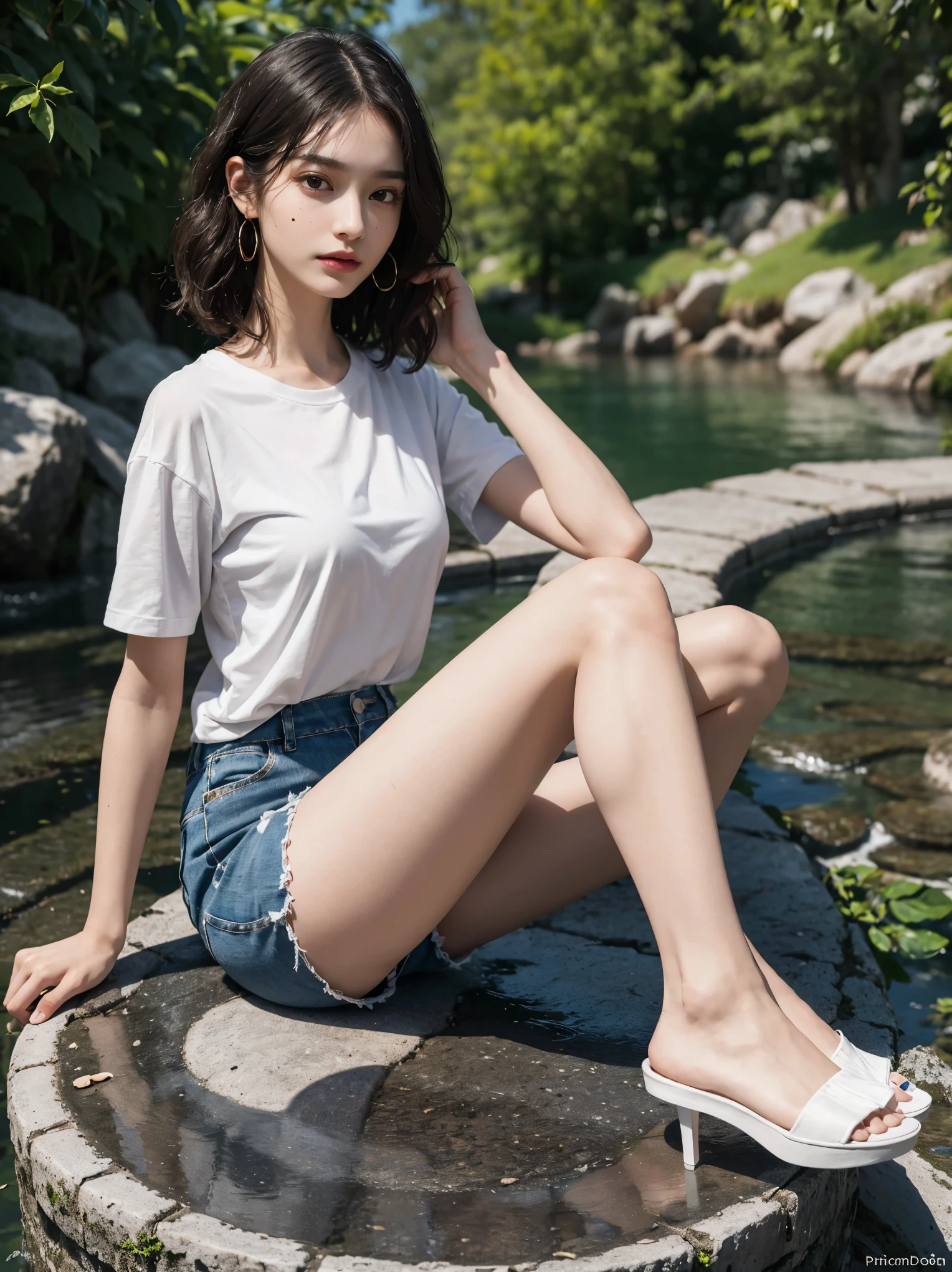 8K, highest quality, (beauty of pubic hair)、High resolution, realistic, real person、A park bench at night with dazzling neon lights、(I'Iはベンチで酔っていた, I close my eyes and fall asleep.)、(drunk, Her legs are wide open.、Underwear is visible.)、(I'Iは椅子から転げ落ちそうになる)、micro mini skirt、beautiful feet、high heels、(grasp the sake bottle)