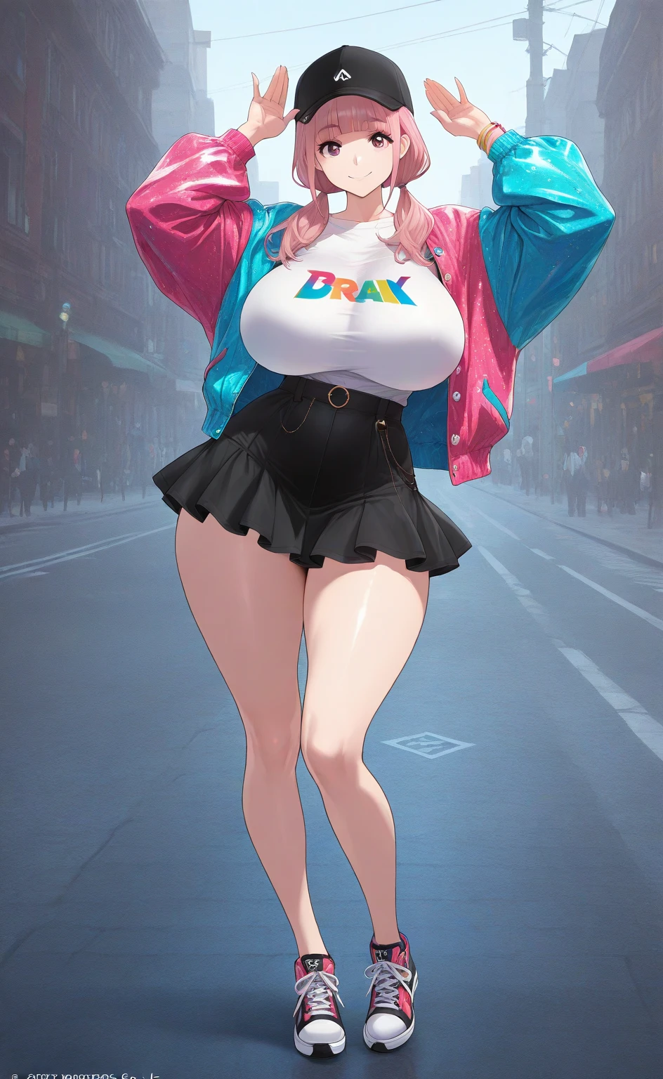 cute gyaru,plump body,blushed,trembling,pubic hair,,walking at crowded downtown,tanned skin,sweaty,straight hair,wet skin,jacket,tube top,pink thong,peace sign,short skirt,large breasts