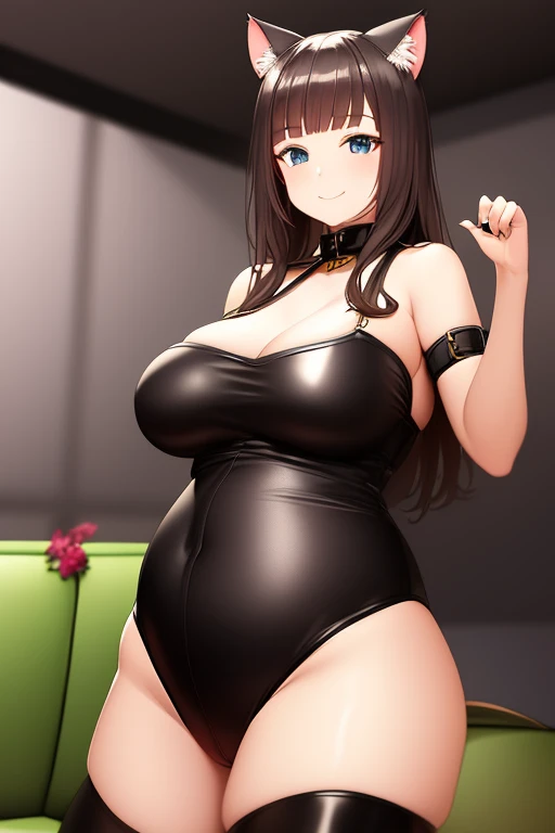 1girl.black hair, ,sleeveless,cleavage,big breastst,areola,pregant, almost no clothing, thick, curvy, beautiful, seductive, NSFW, erotic, black exposed unzipped mesh crop top with cleavage hole, bare legs, bare midriff, unzipped thong showing pussy