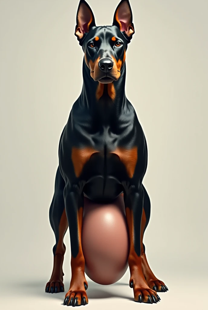 person, (((Male Doberman with a dirty baby diaper)))、(middle-aged