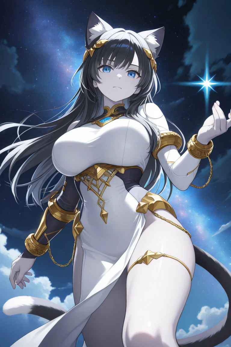 8k, masterpiece, very realistic, Full body Sexy pregnant bunny woman, bunny ears, very slim waist, very tall, form fitting white bodysuit, brown hair, dynamic pose, medium breasts, pregnant, cleavage, curved back, mature 