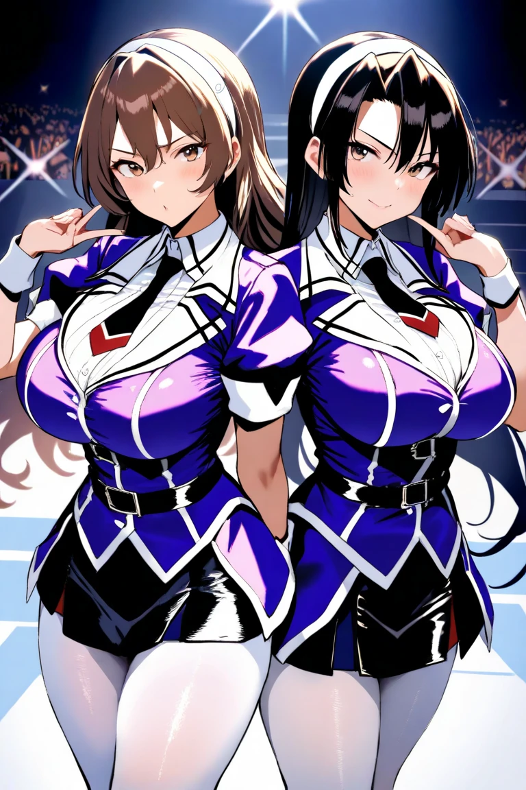 sci-fic character design , Women's Clothing Black suit with a touch of sci-fi blue| long brown hair |color sangre ojos,rebelliousness,una sonrisa