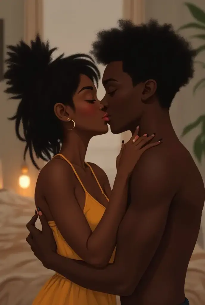 Beautiful completely naked black woman takes guy's dick in her mouth, sucks dick, a lot of sperm passionately ,completely naked