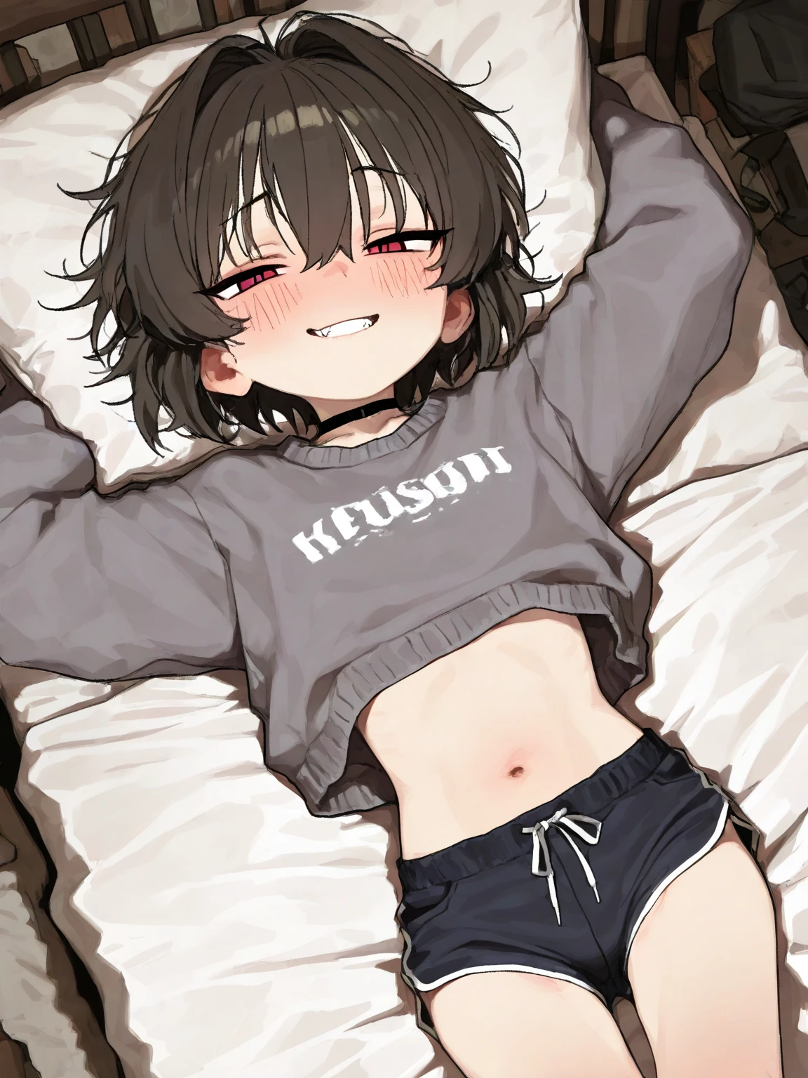 loli, ((Black skin)), small , nipples, short shorts, tight shorts, vagina, no shirt, bare legs, cute,