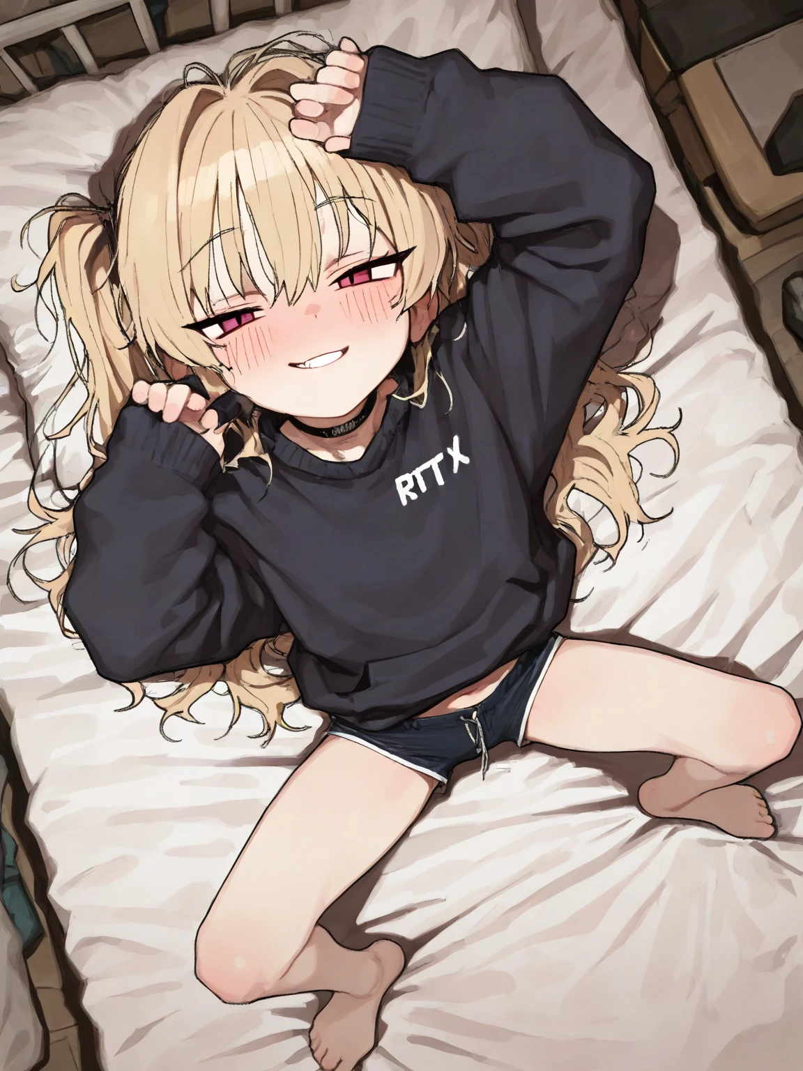 Very detailed、(8k, RAW Photos, highest quality, masterpiece:1.2), (Very detailed 8k wallpaper),figure、Professional Lighting,Sharp focus, Depth of written boundary、、Clear Eyes、Perfect Anatomy、With a girl、12 years old、、,、(Plump thighs:1.2)、、、pov 、T-Shirts、Denim mini skirt、、Lying in bed、(Leg spread:1.5)