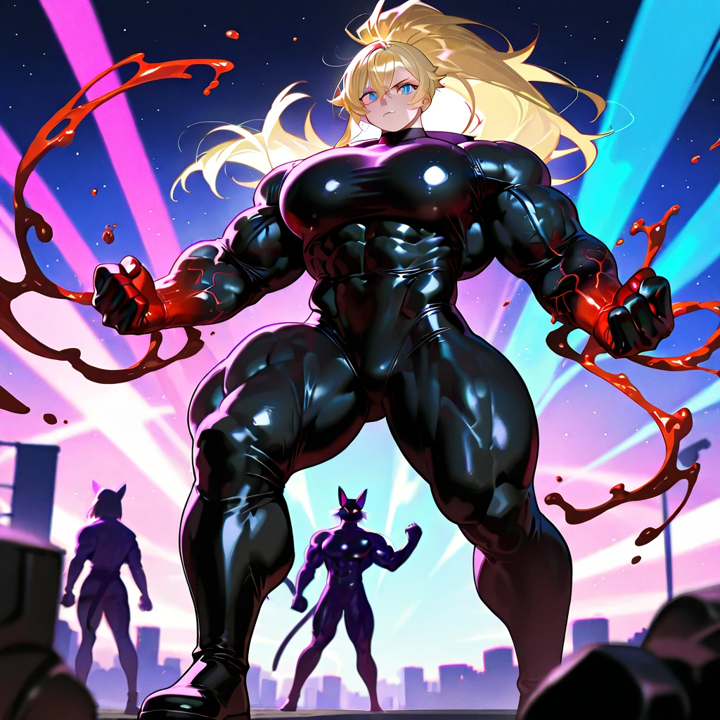 Power, has devil horns, thicc, busty, curvy, standing, full body