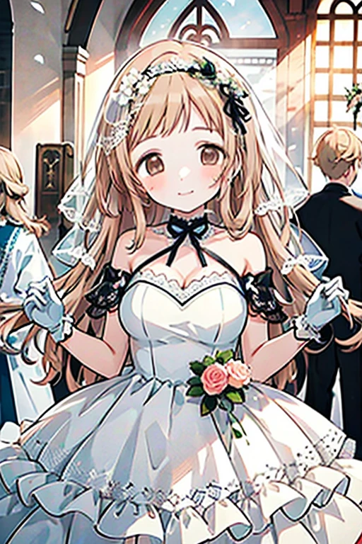 (NSFW:1.3), (masterpiece:1.3),((High resolution)),((high quality)),((Super detailed))、One girl、Perfect balance、Perfect Face、Detailed face、Cute Face、beautiful詳細な目、Expressive eyes、Cute eyes、Shiny eyes、Perfect body、beautiful体、Perfect body、beautiful体、(((Wedding dress)))、Off the shoulder、marriage、church、marriage式、bride、smile、、(Large Breasts)、(head shot)、Embarrassing、blush、beautiful女の子、Cute Face、beautiful顔、Cute Face、beautiful、Best Quality、Good anatomy、Decorations 、Shiina Mayu、smile、Closed Mouth、blush、Are standing、From below、((Super detailedな背景)), Mistress Pose, ((8K Wallpaper)) , smile, Watching the audience, Moody lighting, In-person audience