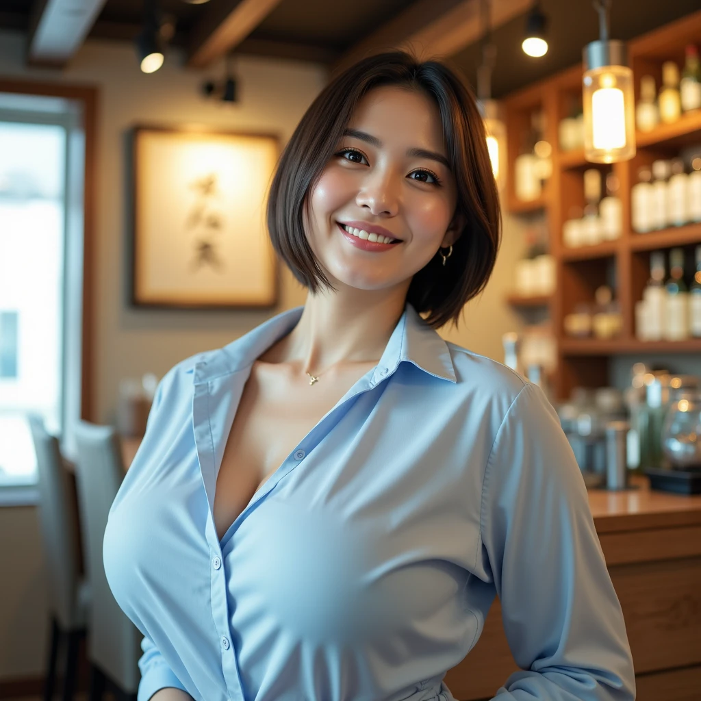 realistic,(Japanese mature woman politician:1.2),(45 years old:1.4),cleavage, earrings, real skin, mole under eye,(huge breasts:1.2),sagging breasts, wide hips, lower abdomen, (mini skirt:1.2), night bar, from below,