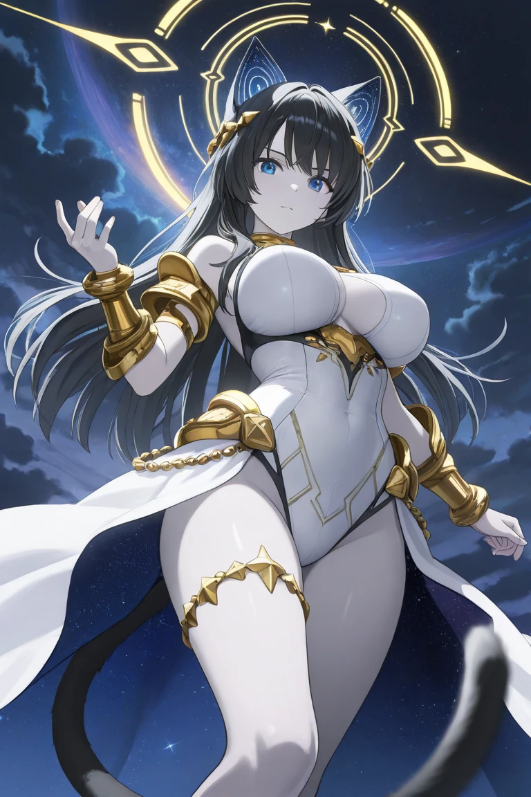 (crystal artifact), (metallic accessory), (?????? priestess), shiny(black hair), (purple eyes), (white bikini)(gold rim), slender, bellybutton, narrow hips, (exposed pussy)(erect clitoris)(spread labia)urethra, transparent skirt, fantasy, mythical altar, (stone sculpture)encrypting, better lighting